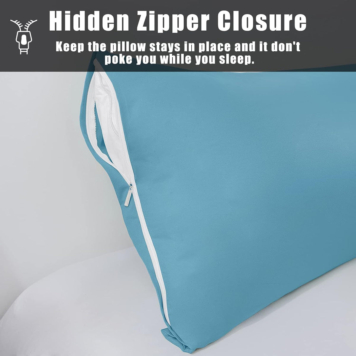 Body Cooling Pillow Cases Cover, Bamboo Rayon White Body Pillowcases with Zipper Closure, Cool and Breathable Pillow Case for Hot Sleepers and Night Sweats, 20x54 inches