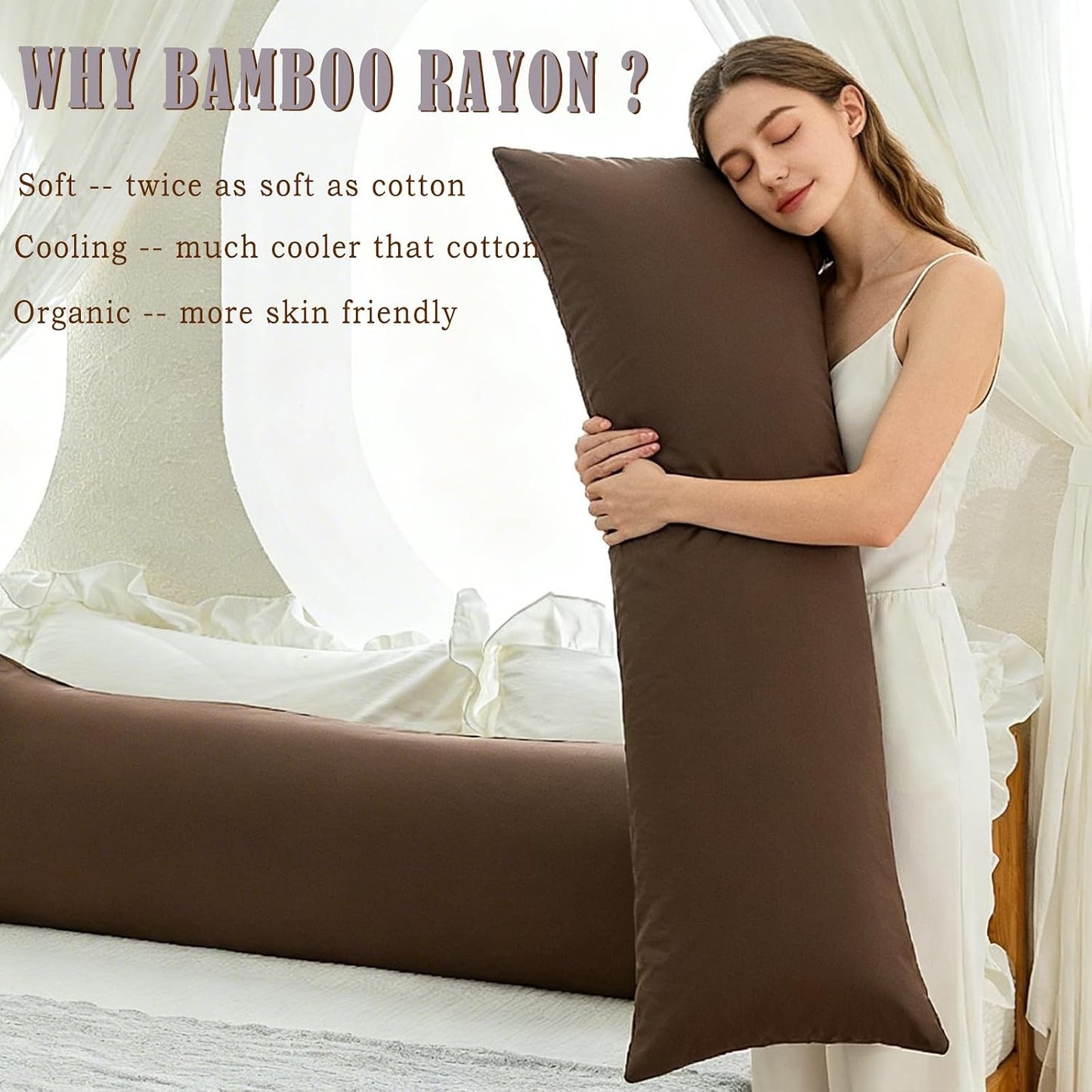 Body Cooling Pillow Cases Cover, Bamboo Rayon White Body Pillowcases with Zipper Closure, Cool and Breathable Pillow Case for Hot Sleepers and Night Sweats, 20x54 inches