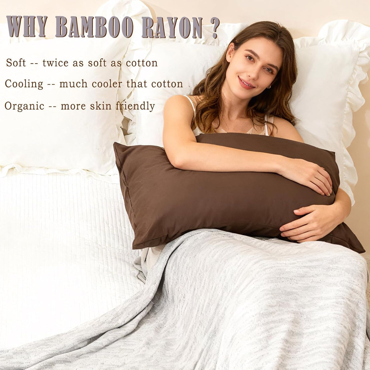 Body Cooling Pillow Cases Cover, Bamboo Rayon White Body Pillowcases with Zipper Closure, Cool and Breathable Pillow Case for Hot Sleepers and Night Sweats, 20x54 inches