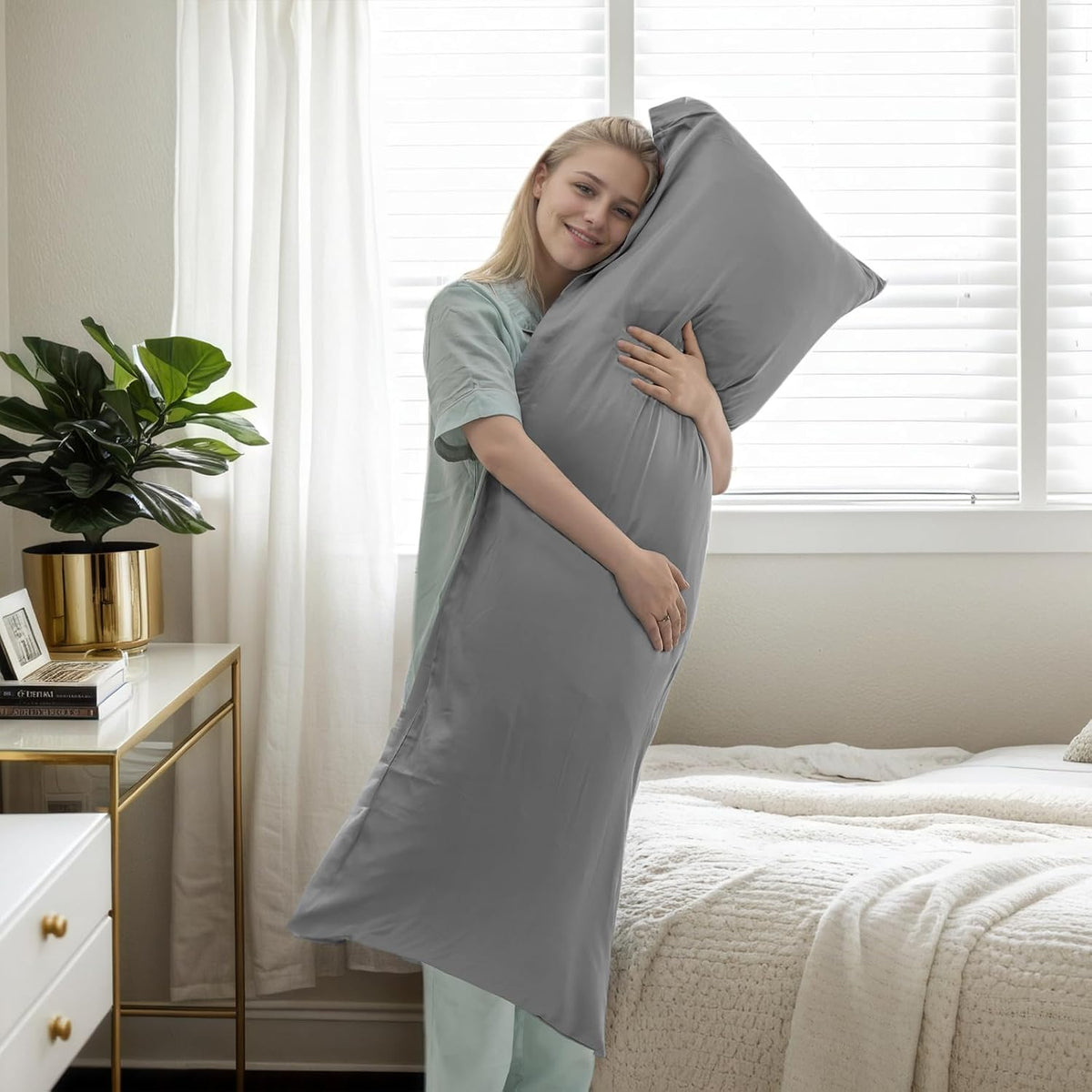 Body Cooling Pillow Cases Cover, Bamboo Rayon White Body Pillowcases with Zipper Closure, Cool and Breathable Pillow Case for Hot Sleepers and Night Sweats, 20x54 inches
