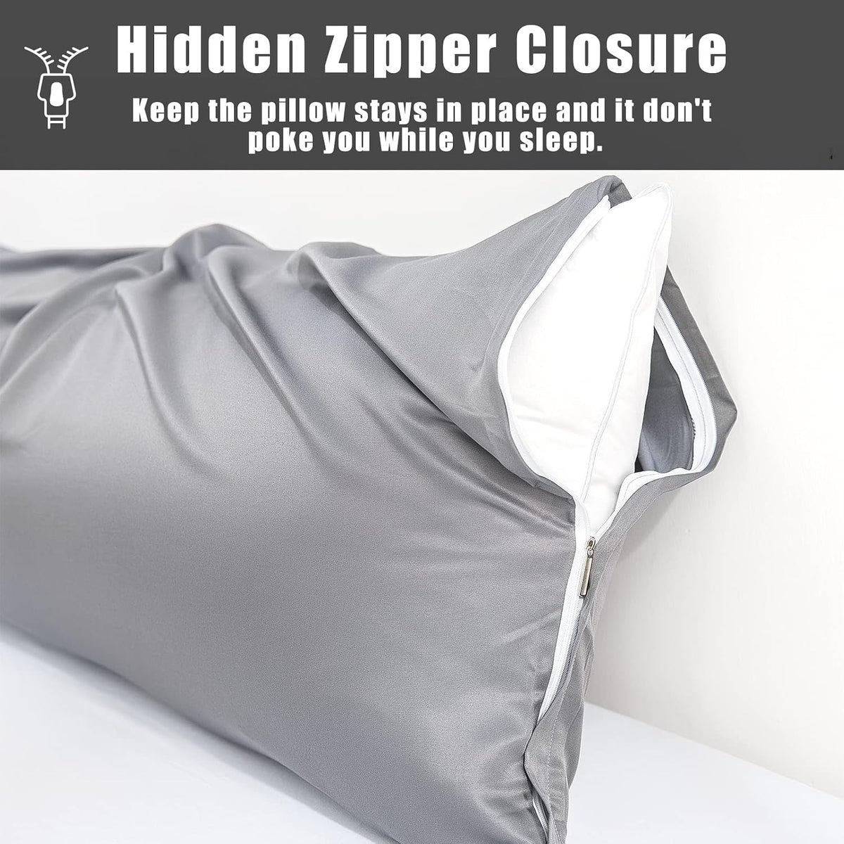 Body Cooling Pillow Cases Cover, Bamboo Rayon White Body Pillowcases with Zipper Closure, Cool and Breathable Pillow Case for Hot Sleepers and Night Sweats, 20x54 inches