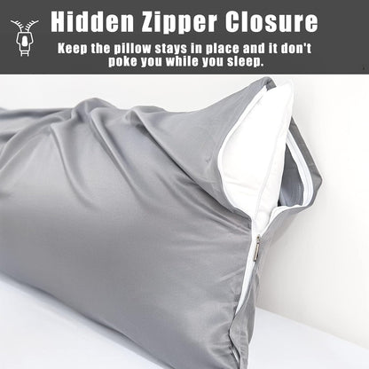 Body Cooling Pillow Cases Cover, Bamboo Rayon White Body Pillowcases with Zipper Closure, Cool and Breathable Pillow Case for Hot Sleepers and Night Sweats, 20x54 inches