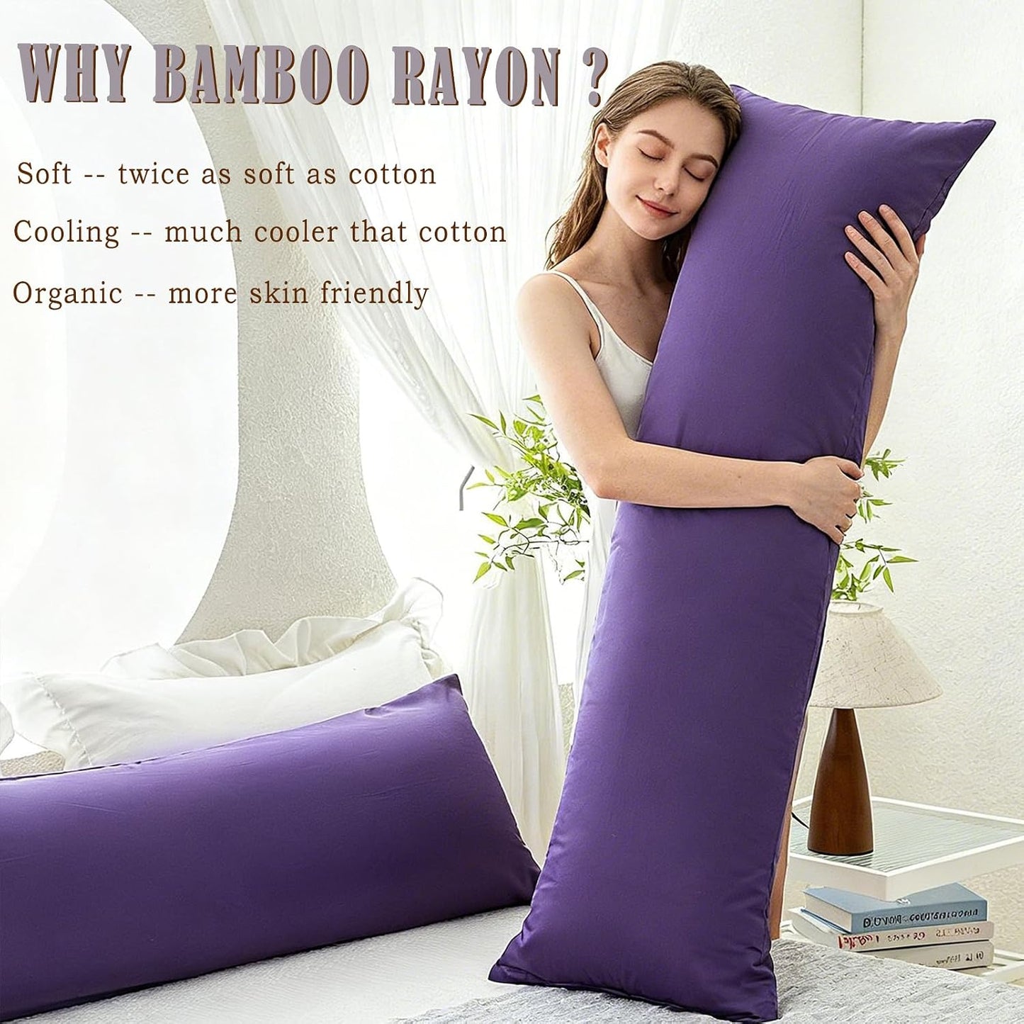 Body Cooling Pillow Cases Cover, Bamboo Rayon White Body Pillowcases with Zipper Closure, Cool and Breathable Pillow Case for Hot Sleepers and Night Sweats, 20x54 inches