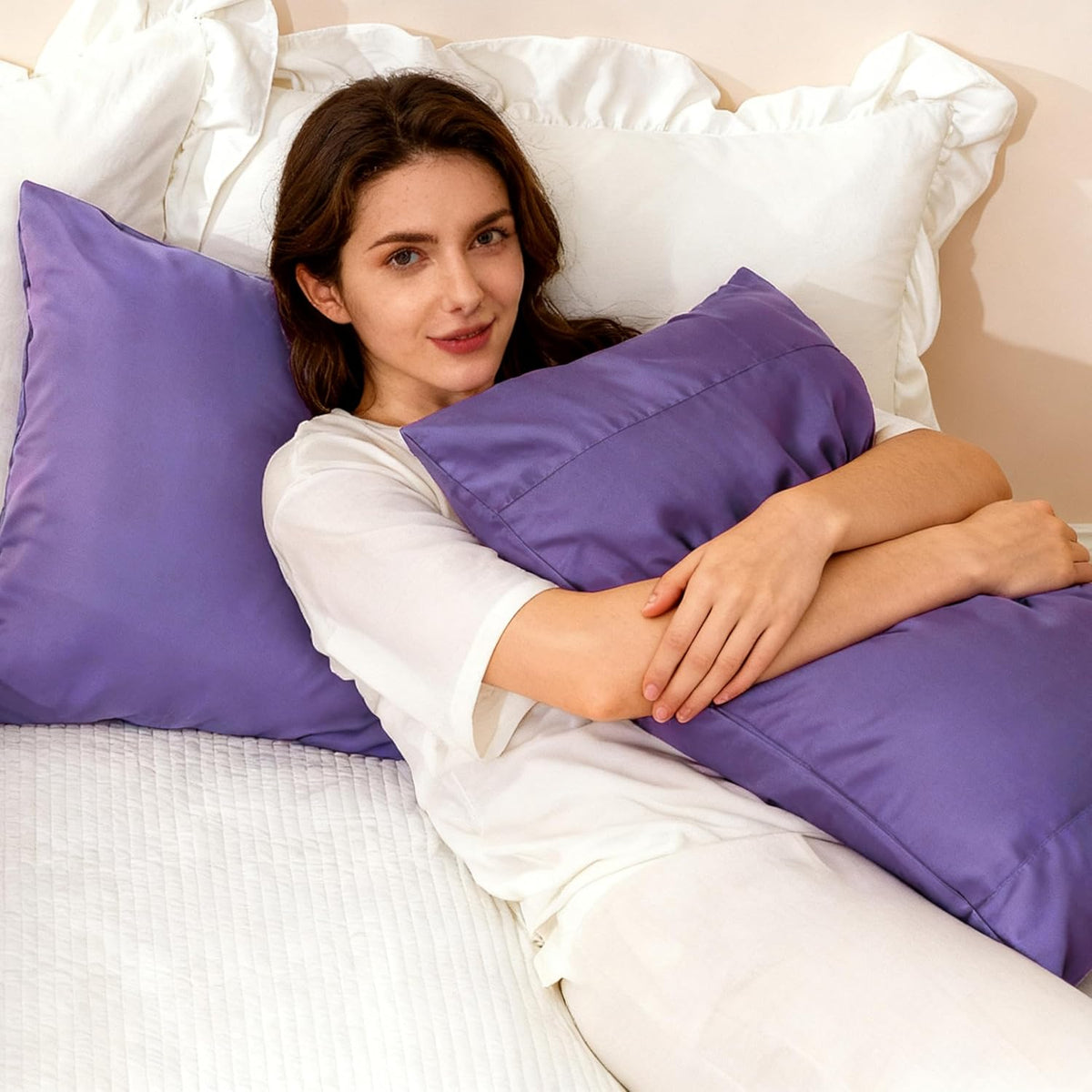 Body Cooling Pillow Cases Cover, Bamboo Rayon White Body Pillowcases with Zipper Closure, Cool and Breathable Pillow Case for Hot Sleepers and Night Sweats, 20x54 inches