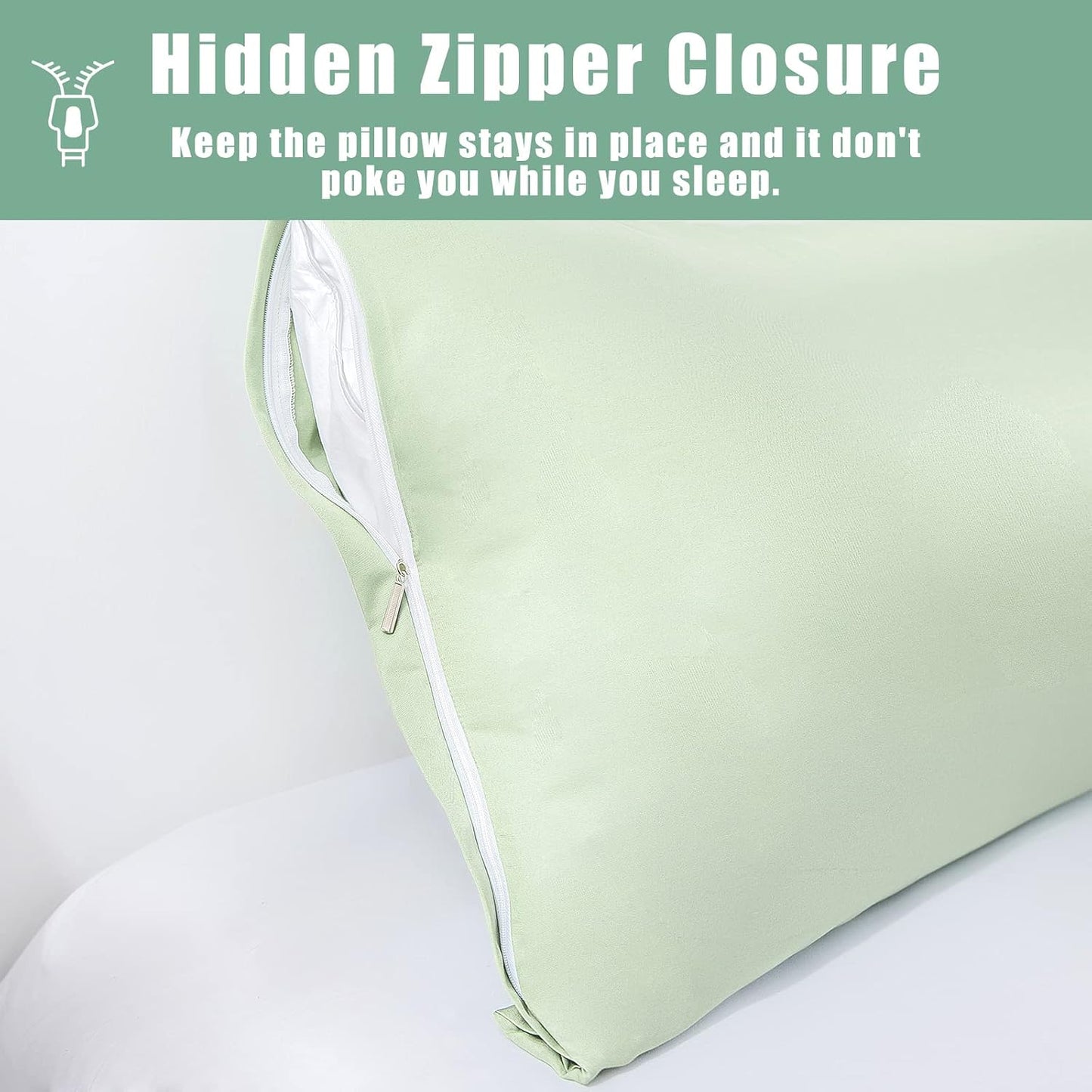 Body Cooling Pillow Cases Cover, Bamboo Rayon White Body Pillowcases with Zipper Closure, Cool and Breathable Pillow Case for Hot Sleepers and Night Sweats, 20x54 inches