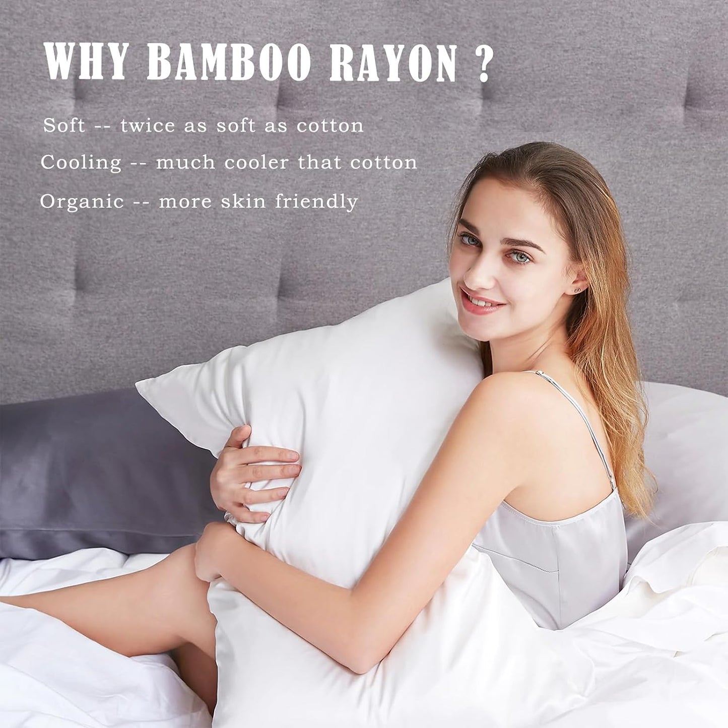 Body Cooling Pillow Cases Cover, Bamboo Rayon White Body Pillowcases with Zipper Closure, Cool and Breathable Pillow Case for Hot Sleepers and Night Sweats, 20x54 inches