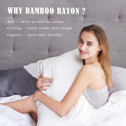 Body Cooling Pillow Cases Cover, Bamboo Rayon White Body Pillowcases with Zipper Closure, Cool and Breathable Pillow Case for Hot Sleepers and Night Sweats, 20x54 inches