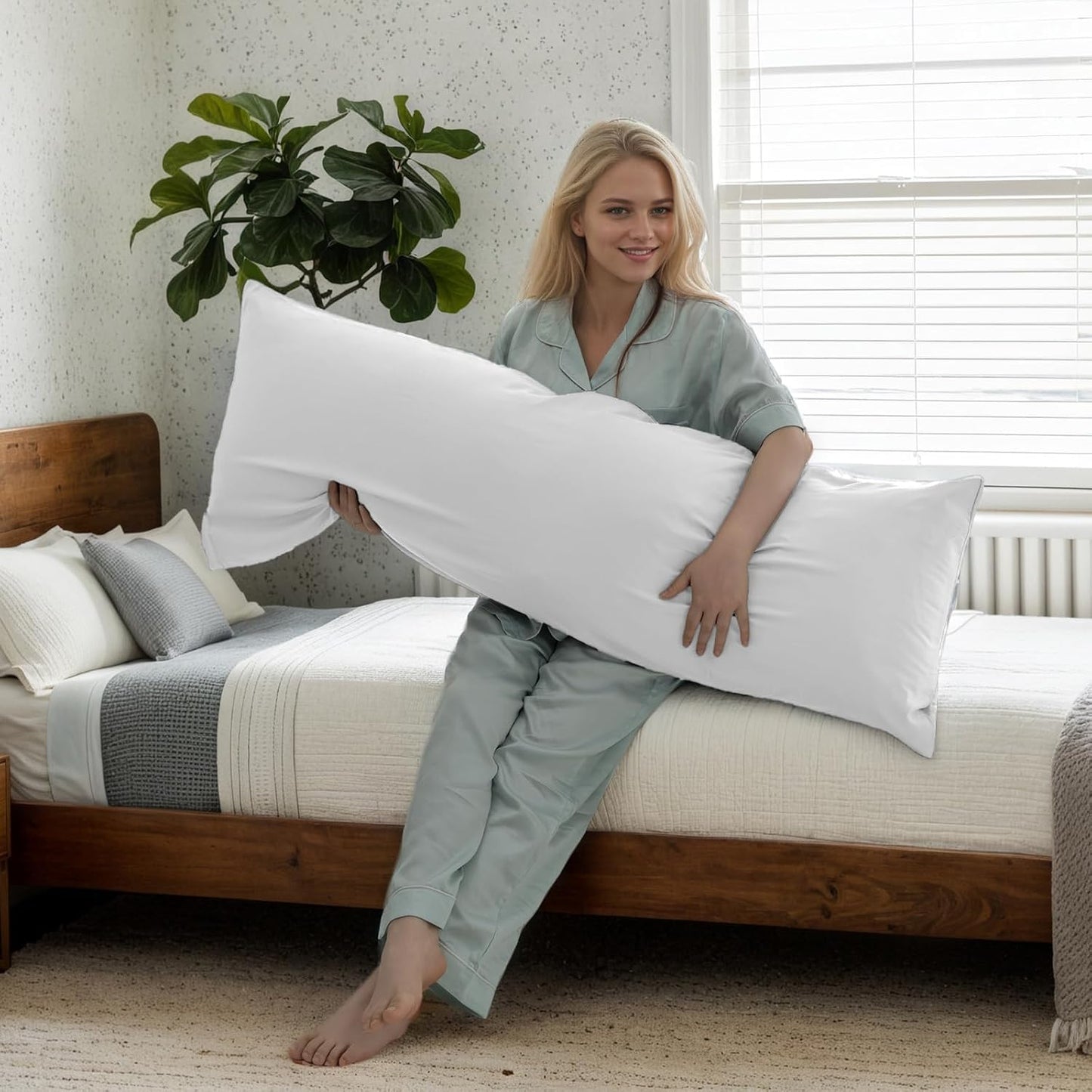 Body Cooling Pillow Cases Cover, Bamboo Rayon White Body Pillowcases with Zipper Closure, Cool and Breathable Pillow Case for Hot Sleepers and Night Sweats, 20x54 inches