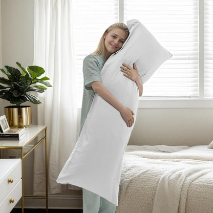 Body Cooling Pillow Cases Cover, Bamboo Rayon White Body Pillowcases with Zipper Closure, Cool and Breathable Pillow Case for Hot Sleepers and Night Sweats, 20x54 inches