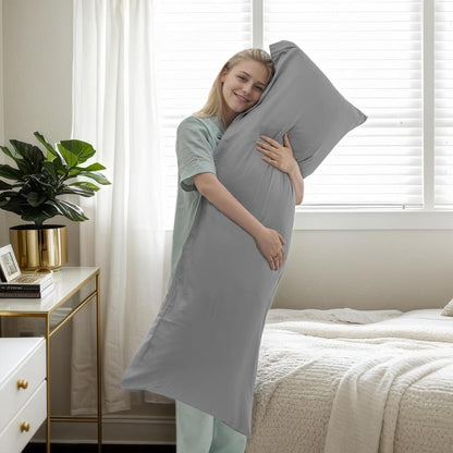 Body Cooling Pillow Cases Cover, Bamboo Rayon White Body Pillowcases with Zipper Closure, Cool and Breathable Pillow Case for Hot Sleepers and Night Sweats, 20x54 inches