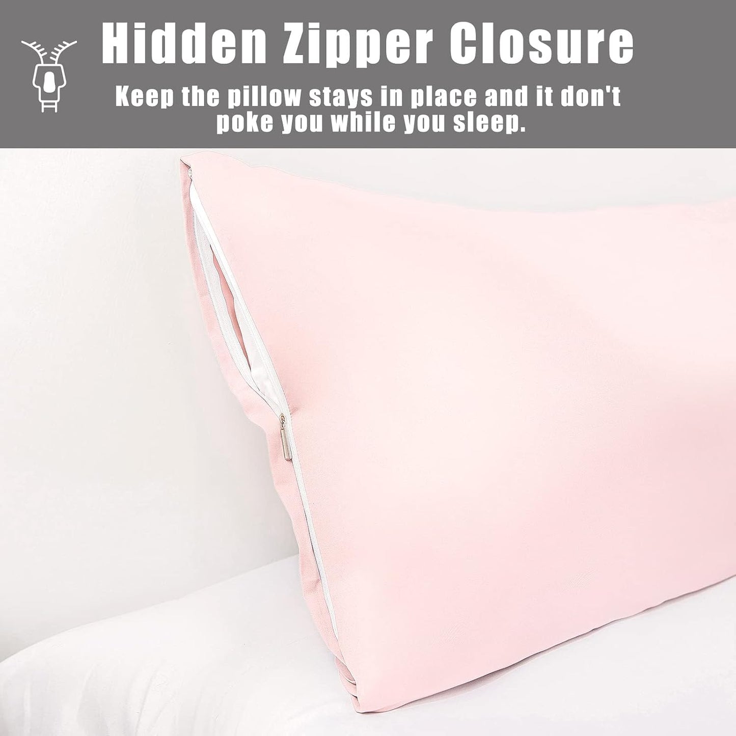 Body Cooling Pillow Cases Cover, Bamboo Rayon White Body Pillowcases with Zipper Closure, Cool and Breathable Pillow Case for Hot Sleepers and Night Sweats, 20x54 inches