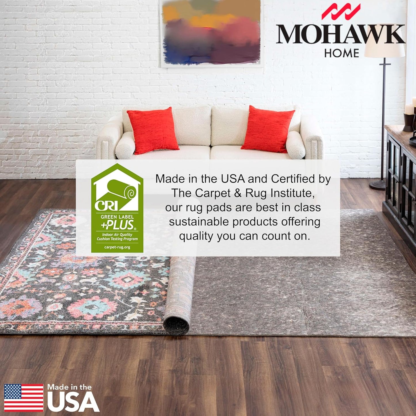 Non Slip Rug Pad 3' x 5'- 1/4" Thick Felt + Latex Rubber Gripper - Dual Surface Cushion for Hardwood, Carpet, Tile Floors, Made in USA - Colors C