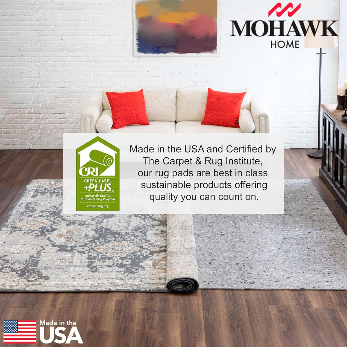 Non Slip Rug Pad 3' x 5'- 1/4" Thick Felt + Latex Rubber Gripper - Dual Surface Cushion for Hardwood, Carpet, Tile Floors, Made in USA - Colors C