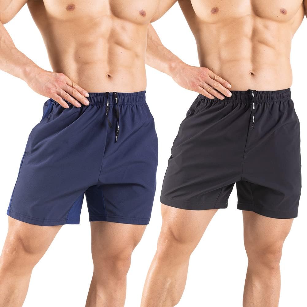 Men's 5" Running Shorts 2 Pack Quick Dry Athletic Workout Gym Shorts with Zipper Pockets