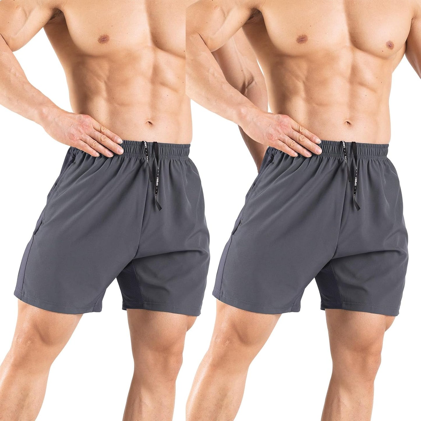 Men's 5" Running Shorts 2 Pack Quick Dry Athletic Workout Gym Shorts with Zipper Pockets
