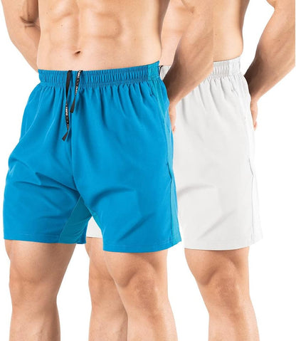 Men's 5" Running Shorts 2 Pack Quick Dry Athletic Workout Gym Shorts with Zipper Pockets