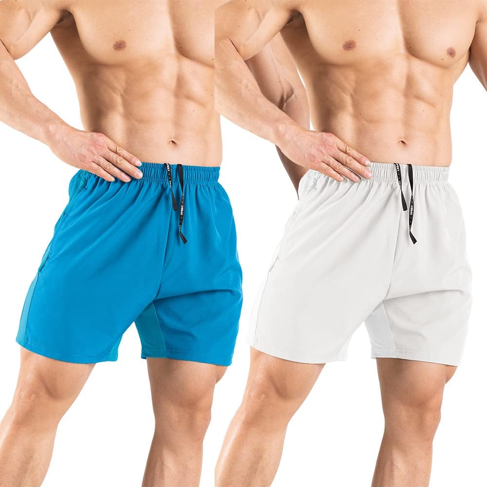 Men's 5" Running Shorts 2 Pack Quick Dry Athletic Workout Gym Shorts with Zipper Pockets