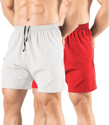 Men's 5" Running Shorts 2 Pack Quick Dry Athletic Workout Gym Shorts with Zipper Pockets