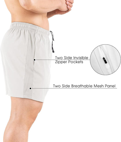 Men's 5" Running Shorts 2 Pack Quick Dry Athletic Workout Gym Shorts with Zipper Pockets