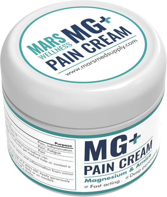 MG+ Magnesium Cream Pain Relief - Extra Strength Magnesium and Arnica Cream - 4 OZ Tub - Neuropathy, Muscle Pain, and Leg Cramps Relief - 1 Pack