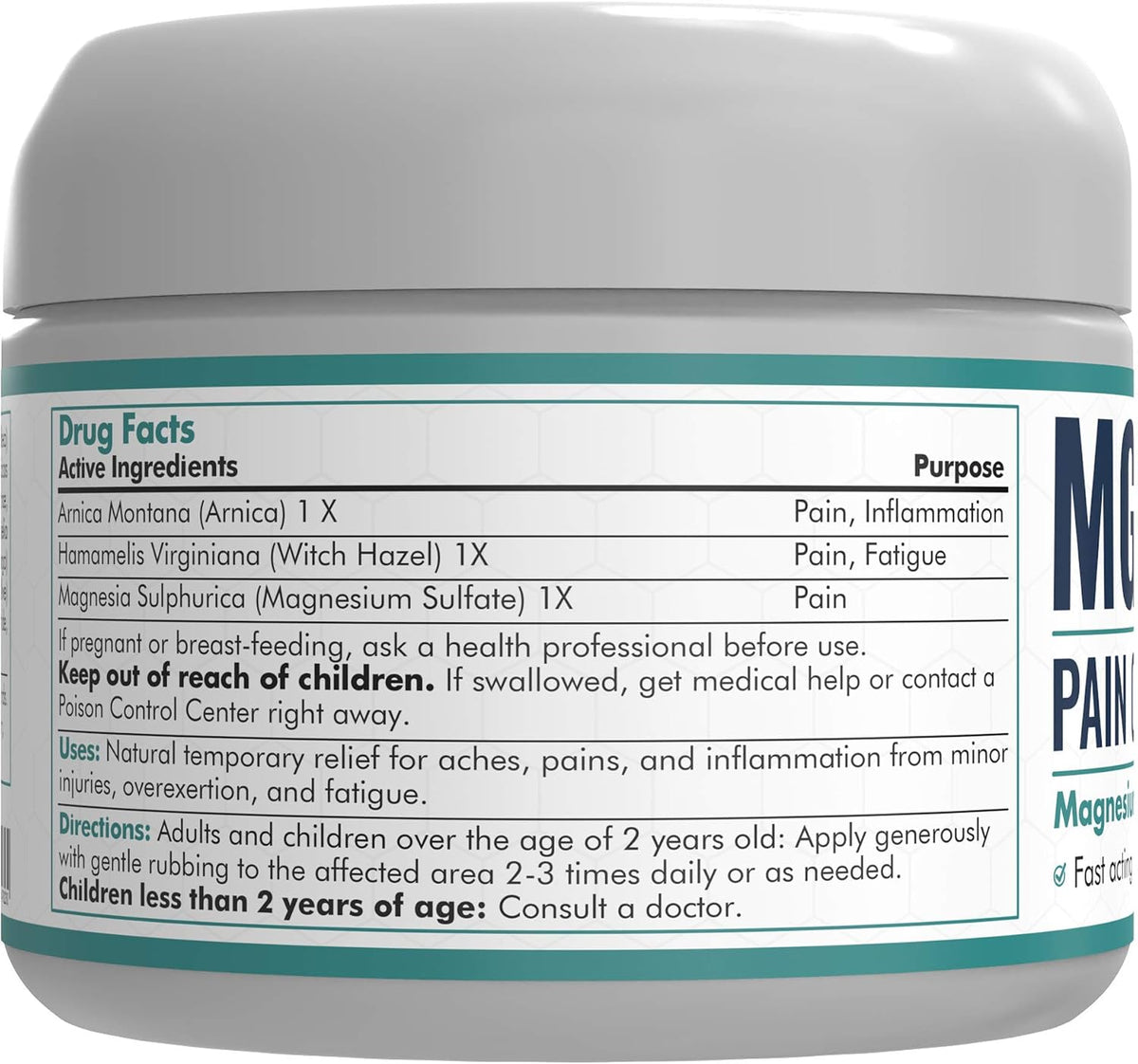MG+ Magnesium Cream Pain Relief - Extra Strength Magnesium and Arnica Cream - 4 OZ Tub - Neuropathy, Muscle Pain, and Leg Cramps Relief - 1 Pack