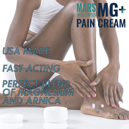 MG+ Magnesium Cream Pain Relief - Extra Strength Magnesium and Arnica Cream - 4 OZ Tub - Neuropathy, Muscle Pain, and Leg Cramps Relief - 1 Pack