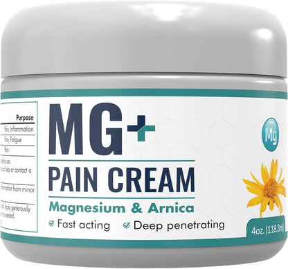 MG+ Magnesium Cream Pain Relief - Extra Strength Magnesium and Arnica Cream - 4 OZ Tub - Neuropathy, Muscle Pain, and Leg Cramps Relief - 1 Pack