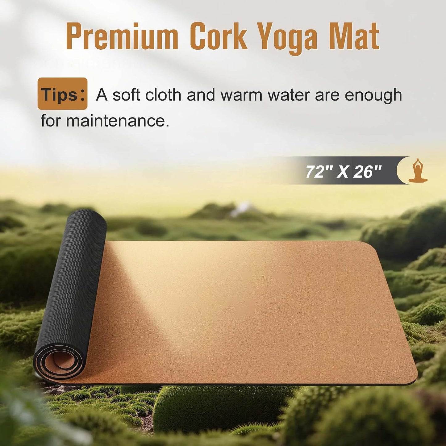 Premium Cork Yoga Mat 1/4 & 2/5 Inch Thick 72 x 26 in | Thick Cork and TPE Non Slip Yoga Mats for Women Men, Sweat Proof Eco-friendly, Great for Hot Yoga & Workouts