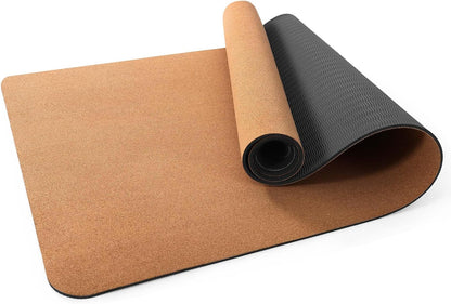 Premium Cork Yoga Mat 1/4 & 2/5 Inch Thick 72 x 26 in | Thick Cork and TPE Non Slip Yoga Mats for Women Men, Sweat Proof Eco-friendly, Great for Hot Yoga & Workouts