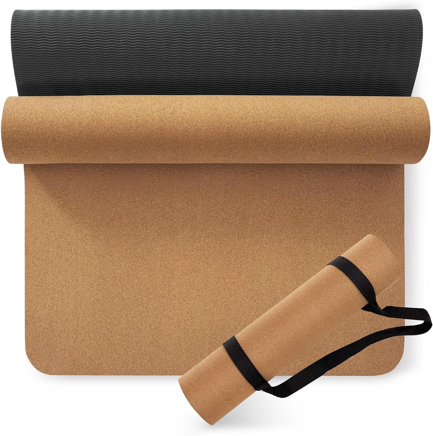Premium Cork Yoga Mat 1/4 & 2/5 Inch Thick 72 x 26 in | Thick Cork and TPE Non Slip Yoga Mats for Women Men, Sweat Proof Eco-friendly, Great for Hot Yoga & Workouts