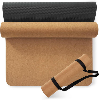 Premium Cork Yoga Mat 1/4 & 2/5 Inch Thick 72 x 26 in | Thick Cork and TPE Non Slip Yoga Mats for Women Men, Sweat Proof Eco-friendly, Great for Hot Yoga & Workouts