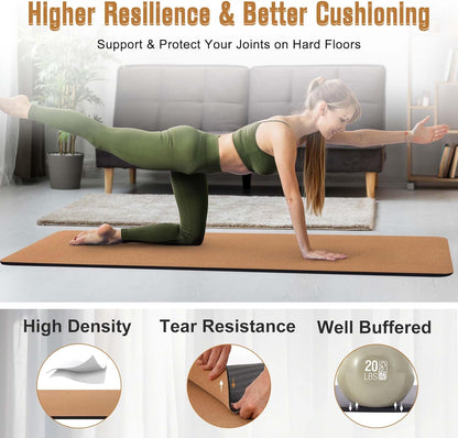 Premium Cork Yoga Mat 1/4 & 2/5 Inch Thick 72 x 26 in | Thick Cork and TPE Non Slip Yoga Mats for Women Men, Sweat Proof Eco-friendly, Great for Hot Yoga & Workouts