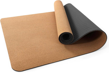 Premium Cork Yoga Mat 1/4 & 2/5 Inch Thick 72 x 26 in | Thick Cork and TPE Non Slip Yoga Mats for Women Men, Sweat Proof Eco-friendly, Great for Hot Yoga & Workouts