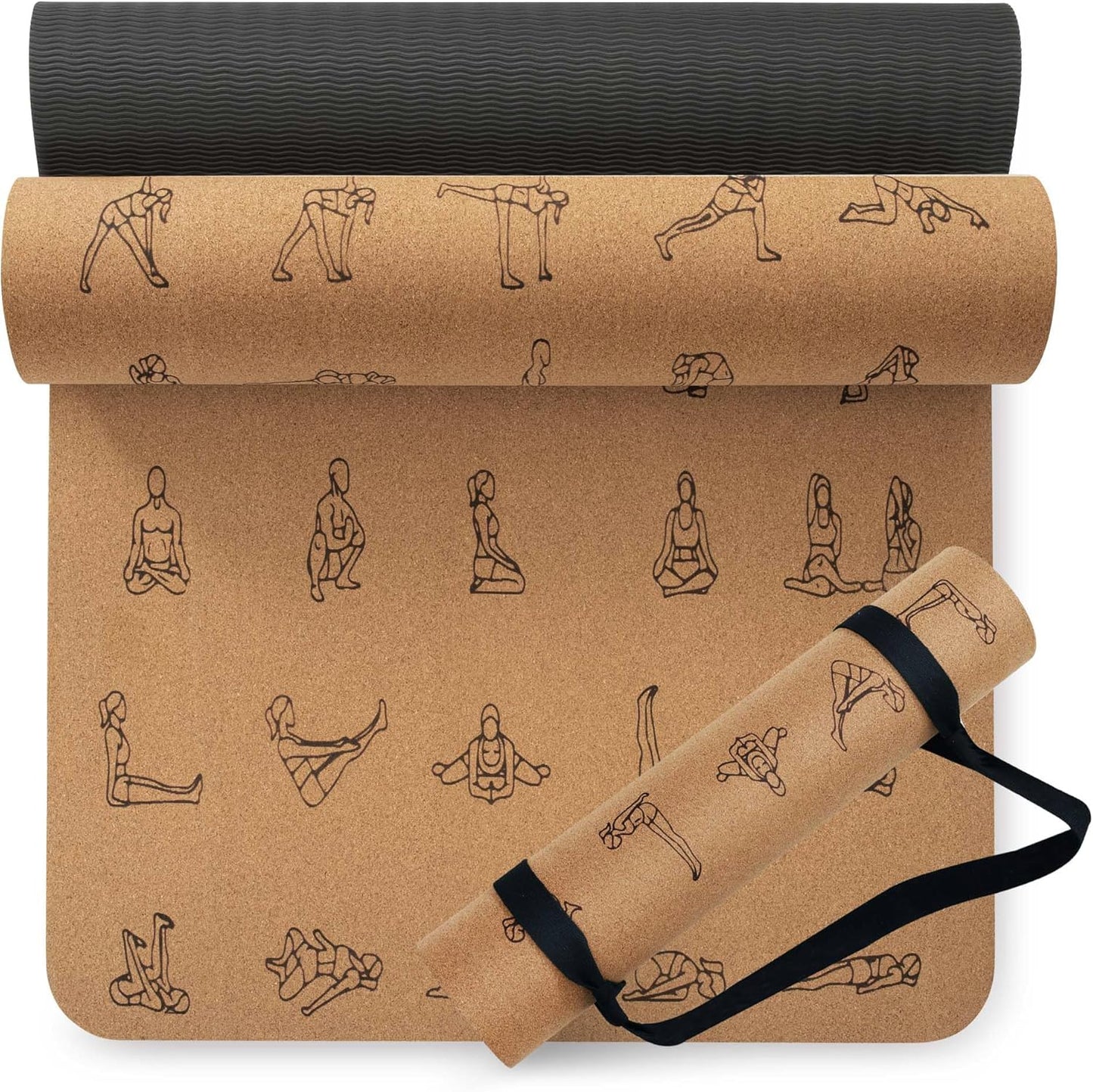 Premium Cork Yoga Mat 1/4 & 2/5 Inch Thick 72 x 26 in | Thick Cork and TPE Non Slip Yoga Mats for Women Men, Sweat Proof Eco-friendly, Great for Hot Yoga & Workouts