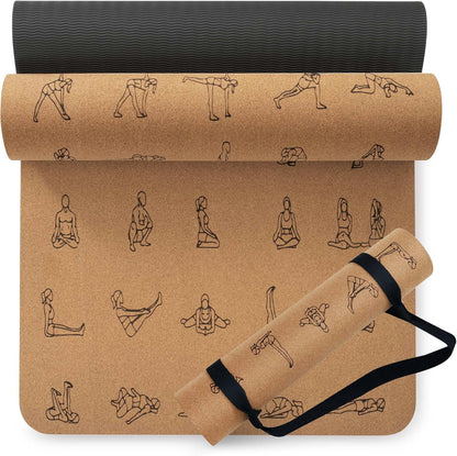 Premium Cork Yoga Mat 1/4 & 2/5 Inch Thick 72 x 26 in | Thick Cork and TPE Non Slip Yoga Mats for Women Men, Sweat Proof Eco-friendly, Great for Hot Yoga & Workouts