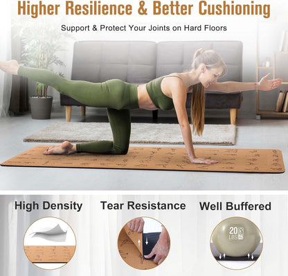 Premium Cork Yoga Mat 1/4 & 2/5 Inch Thick 72 x 26 in | Thick Cork and TPE Non Slip Yoga Mats for Women Men, Sweat Proof Eco-friendly, Great for Hot Yoga & Workouts