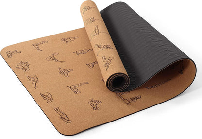 Premium Cork Yoga Mat 1/4 & 2/5 Inch Thick 72 x 26 in | Thick Cork and TPE Non Slip Yoga Mats for Women Men, Sweat Proof Eco-friendly, Great for Hot Yoga & Workouts