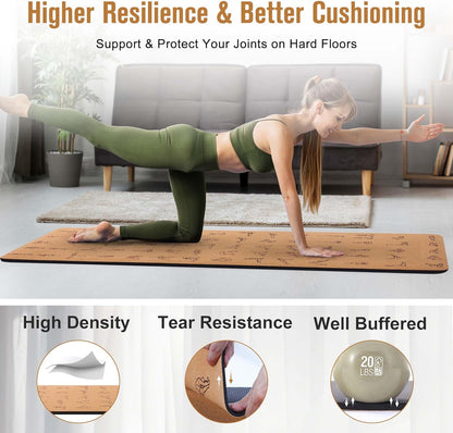 Premium Cork Yoga Mat 1/4 & 2/5 Inch Thick 72 x 26 in | Thick Cork and TPE Non Slip Yoga Mats for Women Men, Sweat Proof Eco-friendly, Great for Hot Yoga & Workouts
