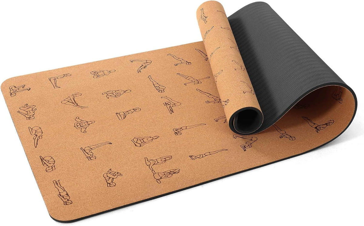 Premium Cork Yoga Mat 1/4 & 2/5 Inch Thick 72 x 26 in | Thick Cork and TPE Non Slip Yoga Mats for Women Men, Sweat Proof Eco-friendly, Great for Hot Yoga & Workouts