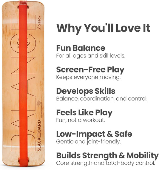 SlackBoard, Balance Board Kids & Adults, Slackline Balance Trainer | 1 & 2 Line Options, Slack Board, Core Workout Equipment, Home Gym Training, Standing Desk Exercise, Yoga, Agility, Pilates