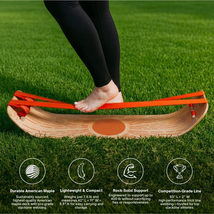 SlackBoard, Balance Board Kids & Adults, Slackline Balance Trainer | 1 & 2 Line Options, Slack Board, Core Workout Equipment, Home Gym Training, Standing Desk Exercise, Yoga, Agility, Pilates