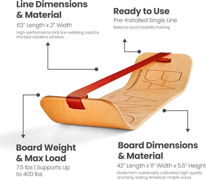 SlackBoard, Balance Board Kids & Adults, Slackline Balance Trainer | 1 & 2 Line Options, Slack Board, Core Workout Equipment, Home Gym Training, Standing Desk Exercise, Yoga, Agility, Pilates