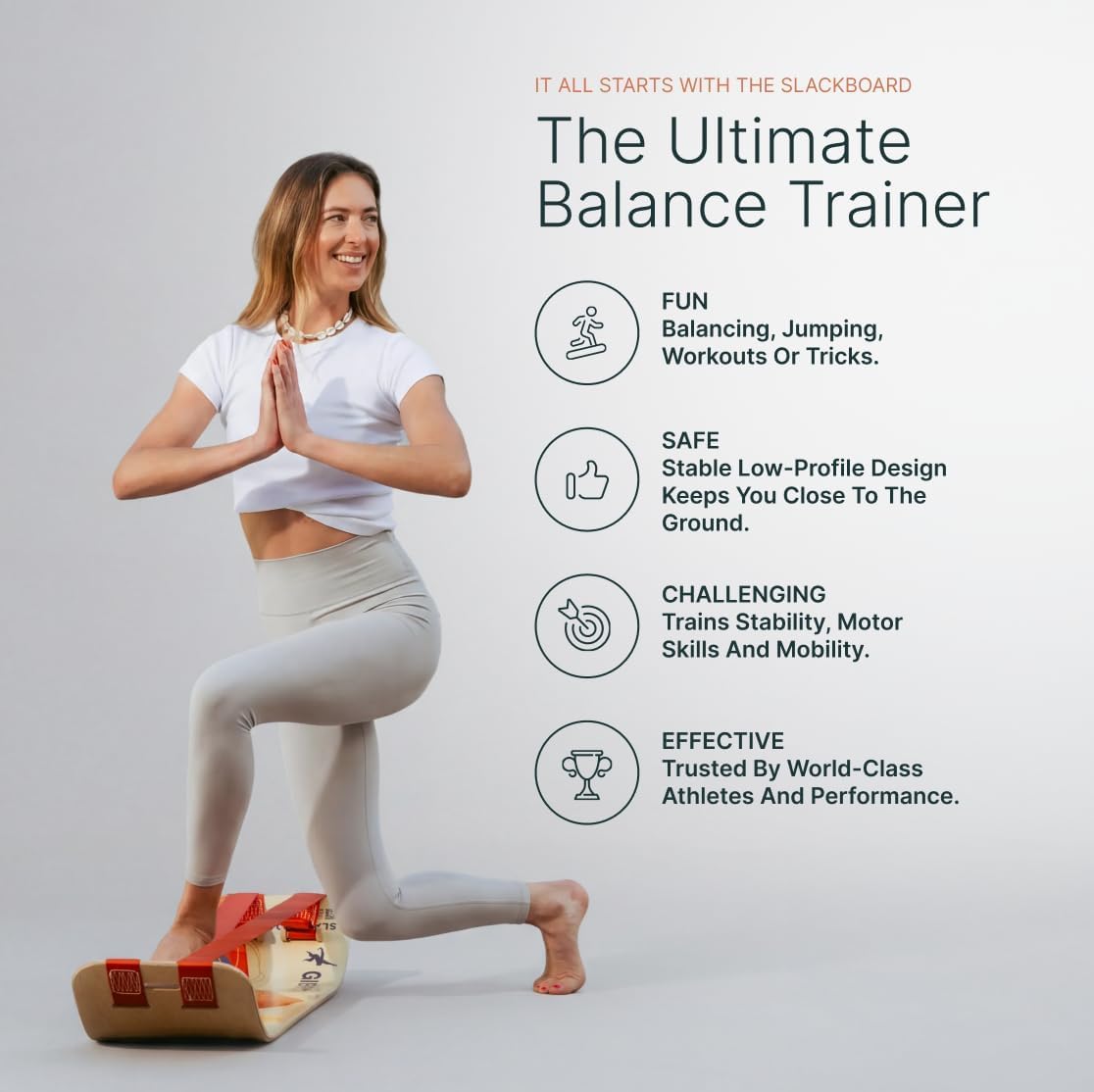 SlackBoard, Balance Board Kids & Adults, Slackline Balance Trainer | 1 & 2 Line Options, Slack Board, Core Workout Equipment, Home Gym Training, Standing Desk Exercise, Yoga, Agility, Pilates