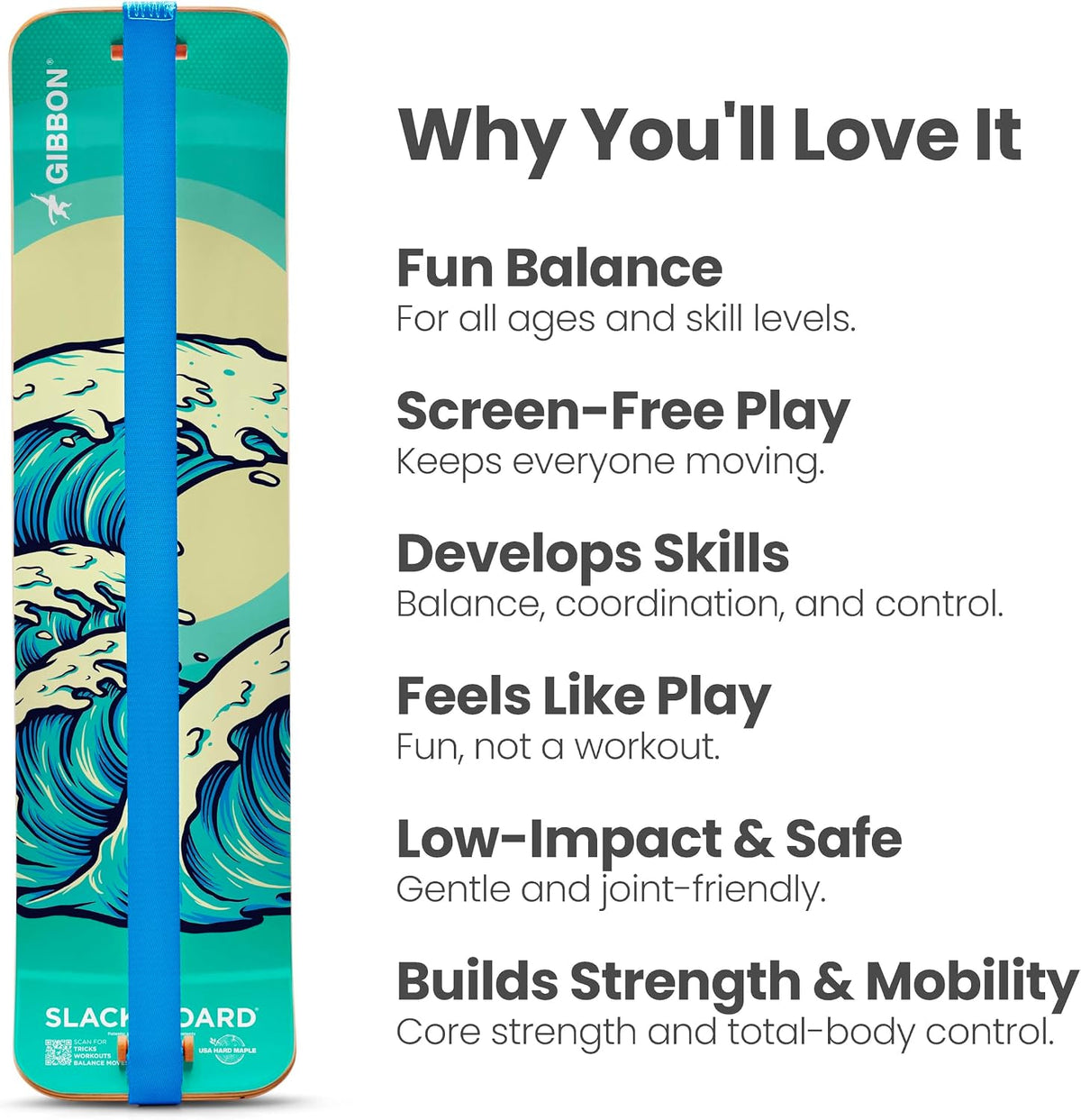 SlackBoard, Balance Board Kids & Adults, Slackline Balance Trainer | 1 & 2 Line Options, Slack Board, Core Workout Equipment, Home Gym Training, Standing Desk Exercise, Yoga, Agility, Pilates