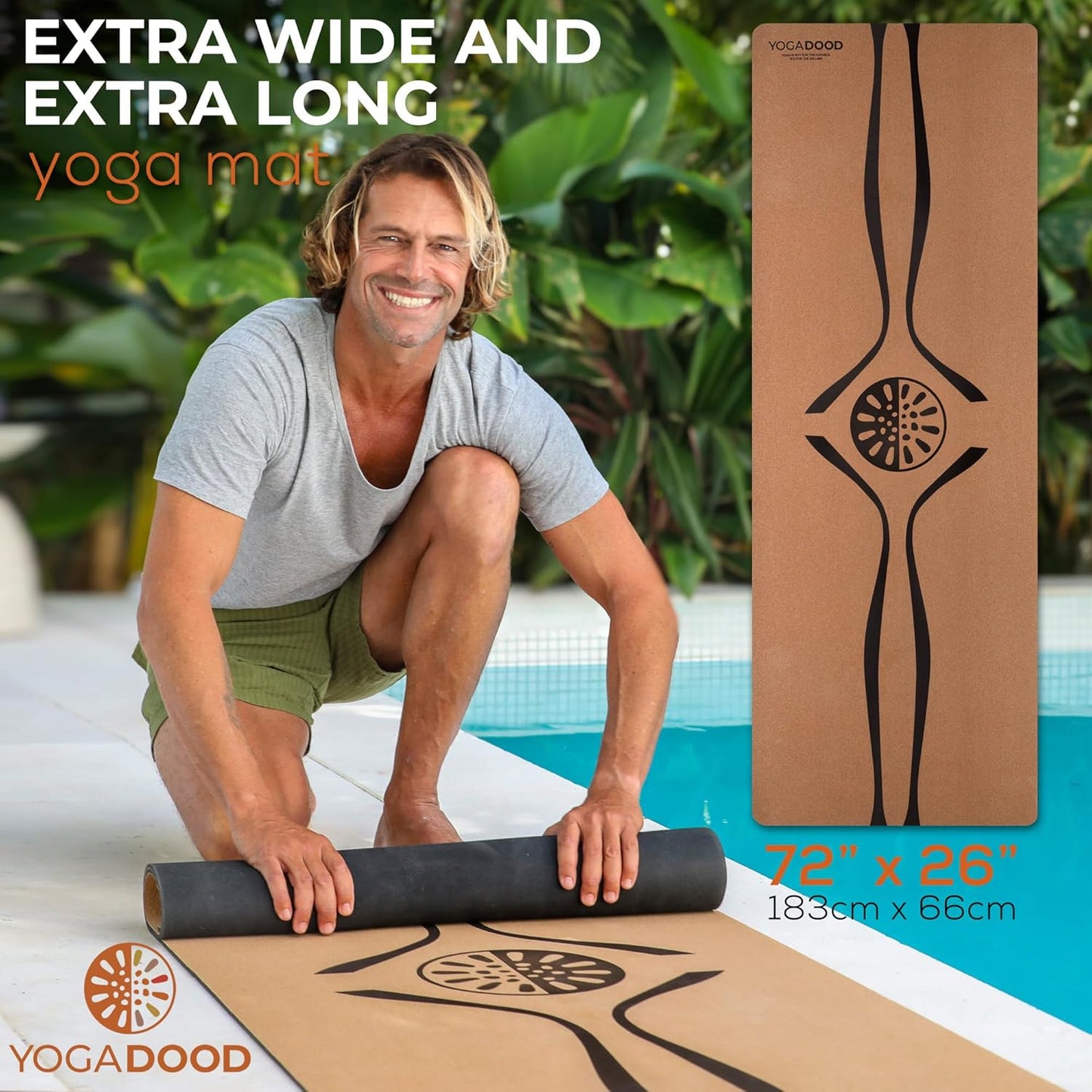 Cork Yoga Mat Thick 4mm - Natural Yoga Mat Non Toxic (72"x26") - Moisture-Activated Grip for Men's Practice