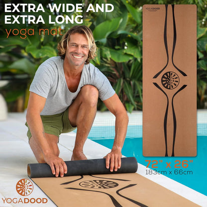Cork Yoga Mat Thick 4mm - Natural Yoga Mat Non Toxic (72"x26") - Moisture-Activated Grip for Men's Practice