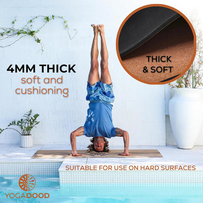Cork Yoga Mat Thick 4mm - Natural Yoga Mat Non Toxic (72"x26") - Moisture-Activated Grip for Men's Practice