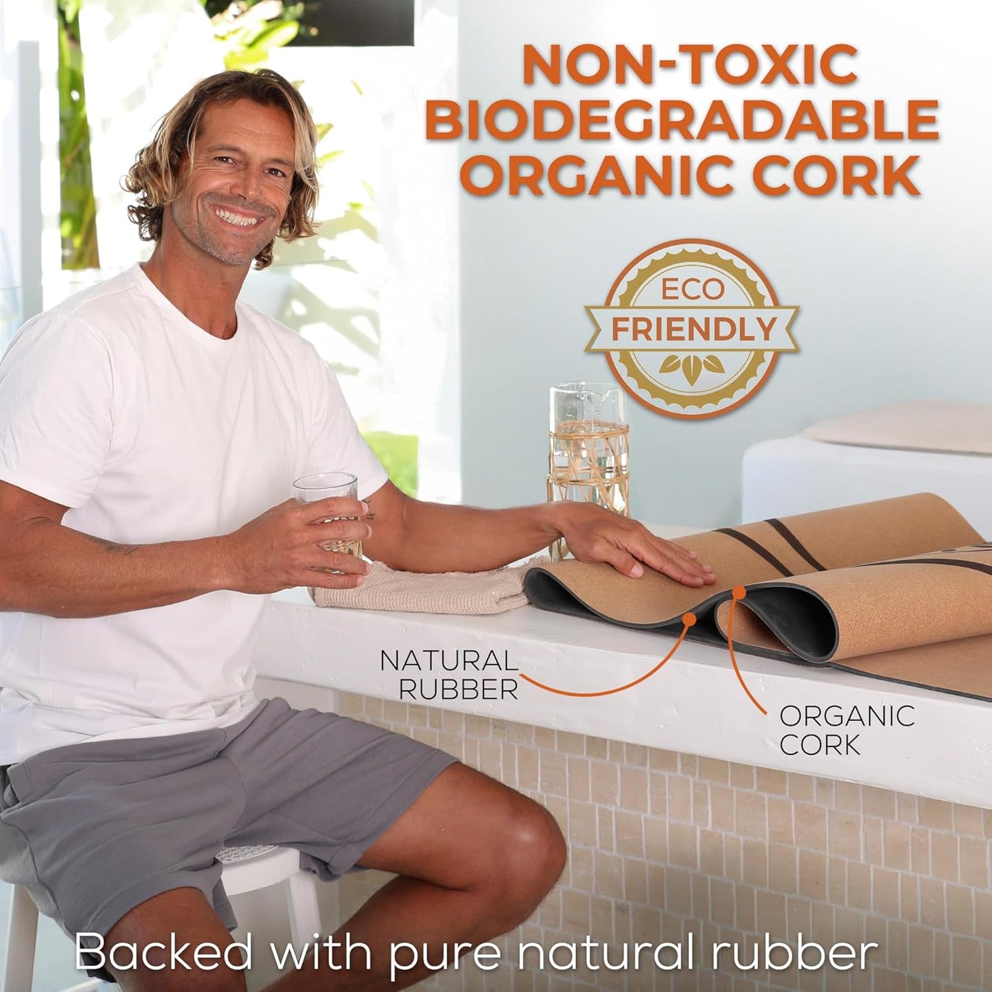 Cork Yoga Mat Thick 4mm - Natural Yoga Mat Non Toxic (72"x26") - Moisture-Activated Grip for Men's Practice