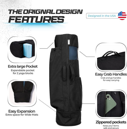 Yoga Mat Bag - for Women and Men, Yoga Bag with Pockets and Adjustable Strap, Yoga Mat Carrier, Fits Mats Blocks and Yoga Accessories for Workouts, (32" L)