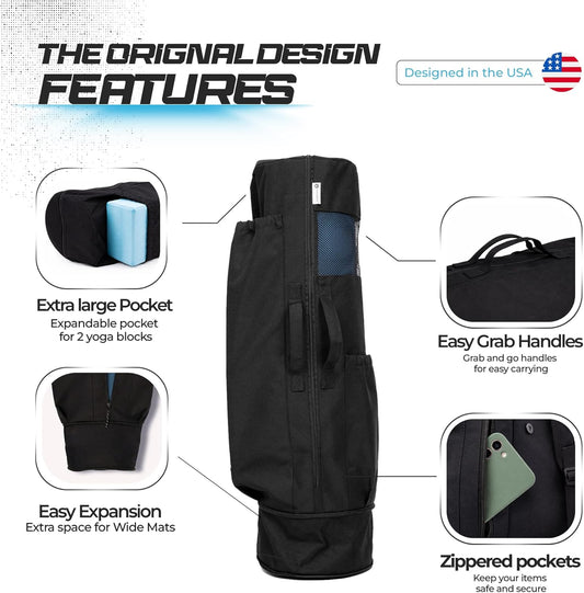 Yoga Mat Bag - for Women and Men, Yoga Bag with Pockets and Adjustable Strap, Yoga Mat Carrier, Fits Mats Blocks and Yoga Accessories for Workouts, (32" L)